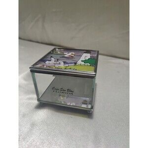 Cape San Blas Florida Stained Glass Trinket Jewelry Dish Mirrored Bottom 4 Inch